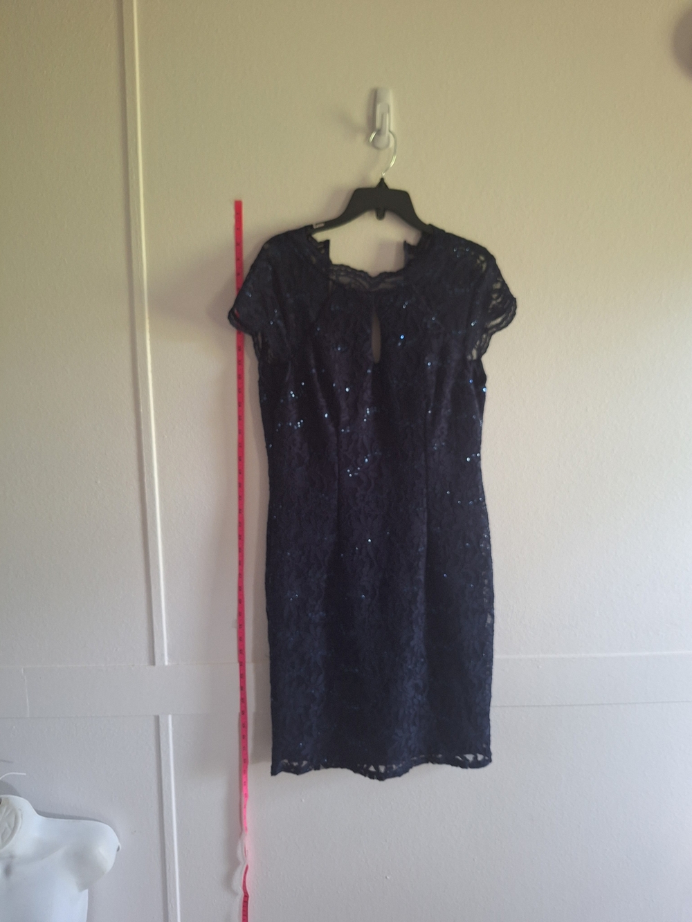 Navy Lace Sequin Cap-Sleeve Dress